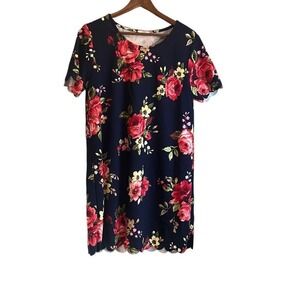 Jodifl Floral Print Navy Blue Short Sleeve Casual‎ Dress